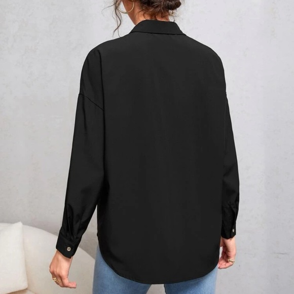 Boho western chic glam button up rhinestone fringe shirt black - Picture 2 of 6